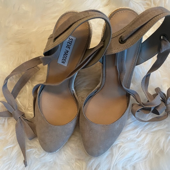 NWOT High-heel Espadrilles. Never worn. Size 9. Taupe suede with lace up ankle! - Picture 4 of 9